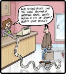 'Glad to see folks like you using reusable shopping bags. We're saving a lot of trees! Here's your receipt.'