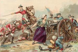 Illustration depicting American widow Mary Ludwig Hays McCauley (1754 - 1832), nicknamed 'Molly Pitcher,' stoking a cannon for the US Pennsylvania artillery in the Battle of Monmouth, during the American Revolutionary War, Freehold, New Jersey, June 1778. She replaced her fallen husband John Hays as a cannon loader. (Photo by Kean Collection/Getty Images)